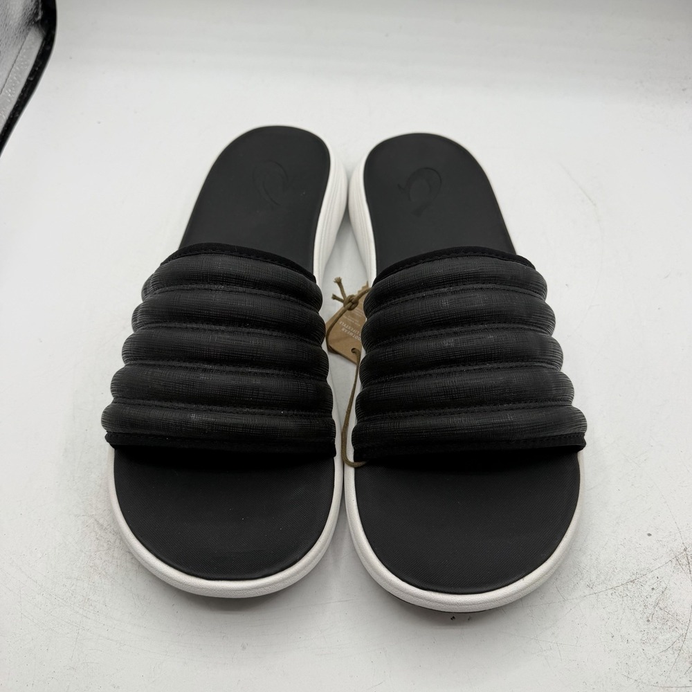 Olukai Komo Slides Men's Size 15 Black White Cushioned Beach Sandals Slip On NWT - Picture 5 of 11